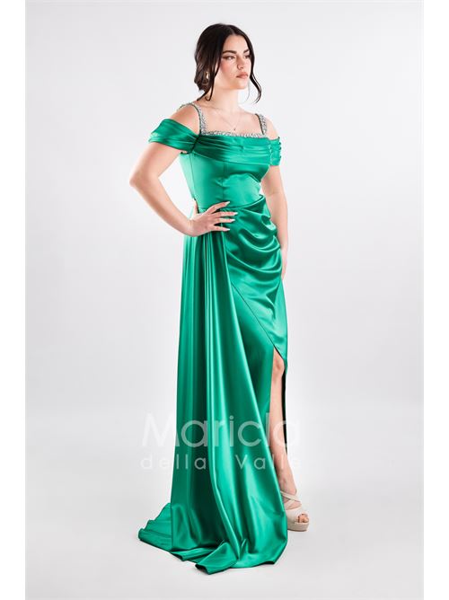 abito scollo pietre con fusciacca MARICLA ELEGANCE | JC35121VERDE